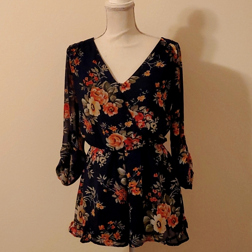 Floral Navy Blue Romper